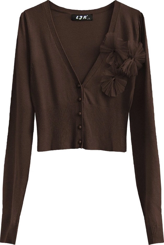 KRÓTKI SWETEREK Z TIULOWYMI OZDOBAMI BRĄZOWY (1516)