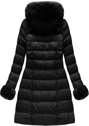 PIKOWANA KURTKA DAMSKA ZIMOWA Z KAPTUREM CZARNA (W765-1)