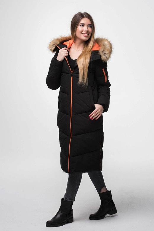 PROSTY PŁASZCZ ZIMOWY DAMSKI Z KAPTUREM CZARNY (J9-007)