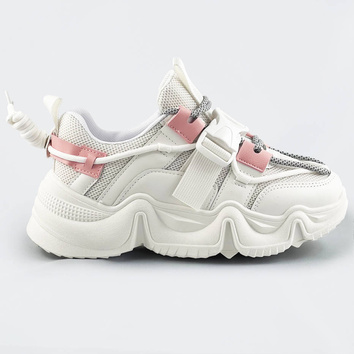 SZNUROWANE SNEAKERSY Z KLAMRĄ BIAŁO-RÓŻOWE (L8085)