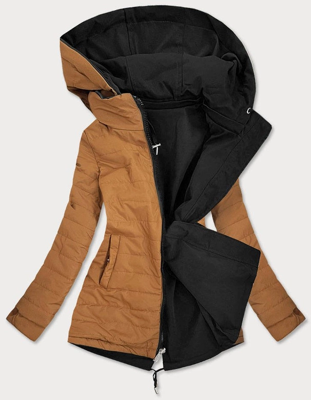 DWUSTRONNA KURTKA DAMSKA CZARNO-KARMELOWA (W505)