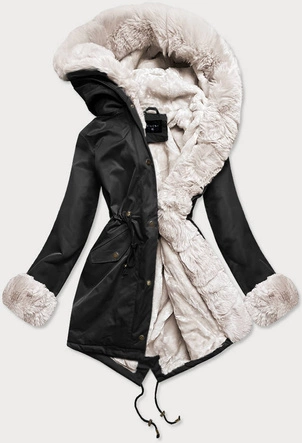 PARKA DAMSKA ZIMOWA NA MISIU CZARNY-ECRU (B530-1046)