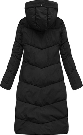 PROSTY PŁASZCZ ZIMOWY DAMSKI Z KAPTUREM CZARNY (J9-007)