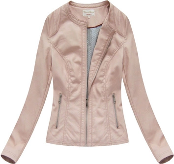 KLASYCZNA KURTKA Z EKOSKÓRY PUDROWY RÓŻ (21804)