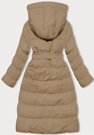 Damska długa kurtka zimowa z kapturem beżowa (5M3178-84)