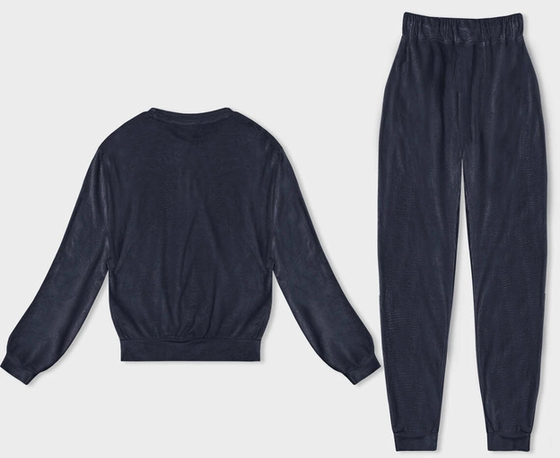 Welurowy dres damski ciemny granat (8C1173-25)