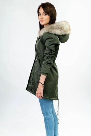 Damska parka zimowa na futerku army (b508)
