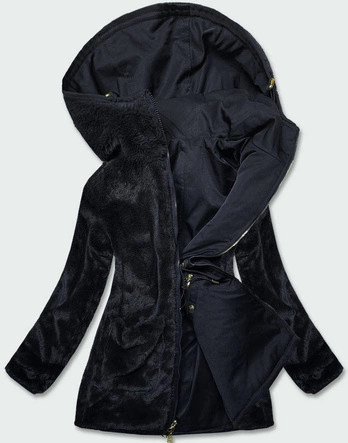 DWUSTRONNA DAMSKA PARKA Z KAPTUREM GRANATOWA (B2634)