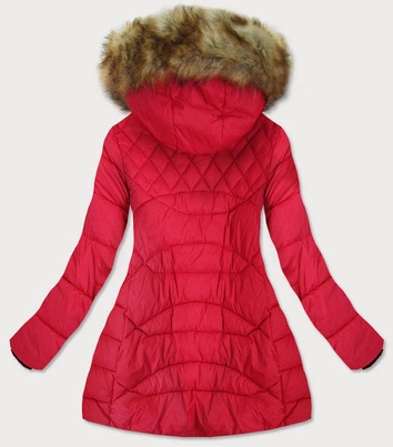 PIKOWANA KURTKA DAMSKA Z KAPTUREM CZERWONA (808BIG)