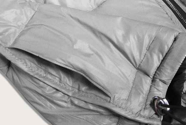 DWUSTRONNA BŁYSZCZĄCA KURTKA DAMSKA CZARNO-SZARA (B9553)