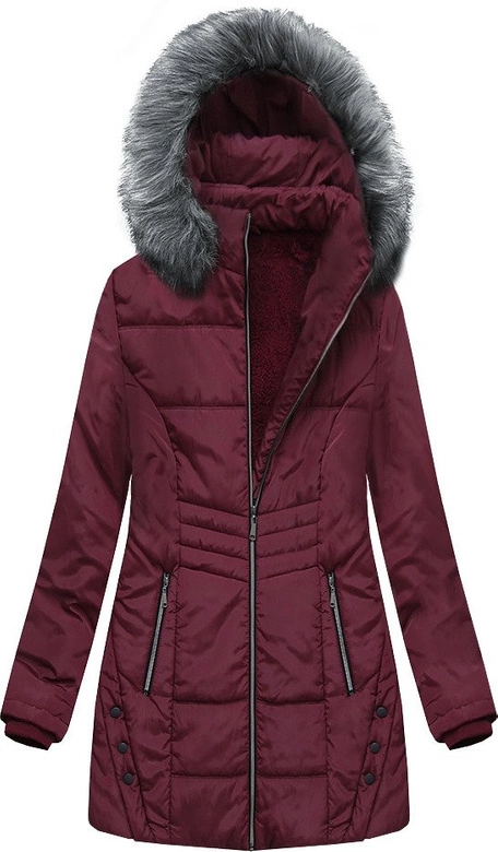 DŁUŻSZA PIKOWANA KURTKA Z KAPTUREM BURGUNDOWA (B2625-30)