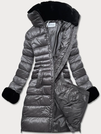 DŁUŻSZA DAMSKA PIKOWANA KURTKA ZIMOWA SZARA (J19-017)