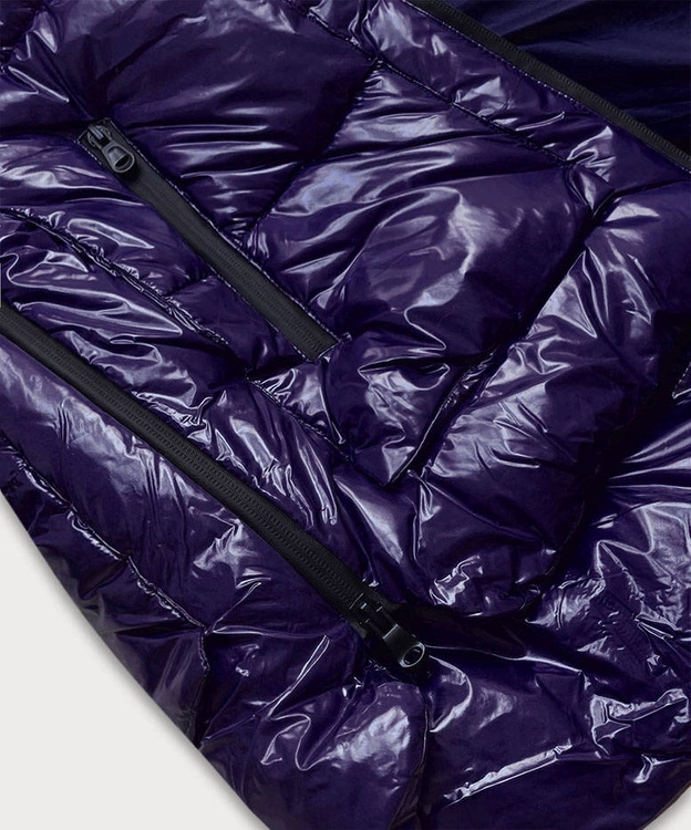 Lakierowana pikowana kurtka damska granatowa (7697)