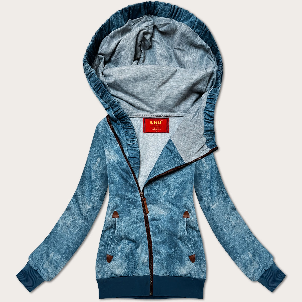 Dopasowana bluza damska z asymetrycznym zamkiem LHD jasny niebieski (AMG-61)