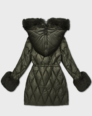 Kurtka z futrzanym kapturem tworzącym kołnierz khaki (T3-2635#-22)