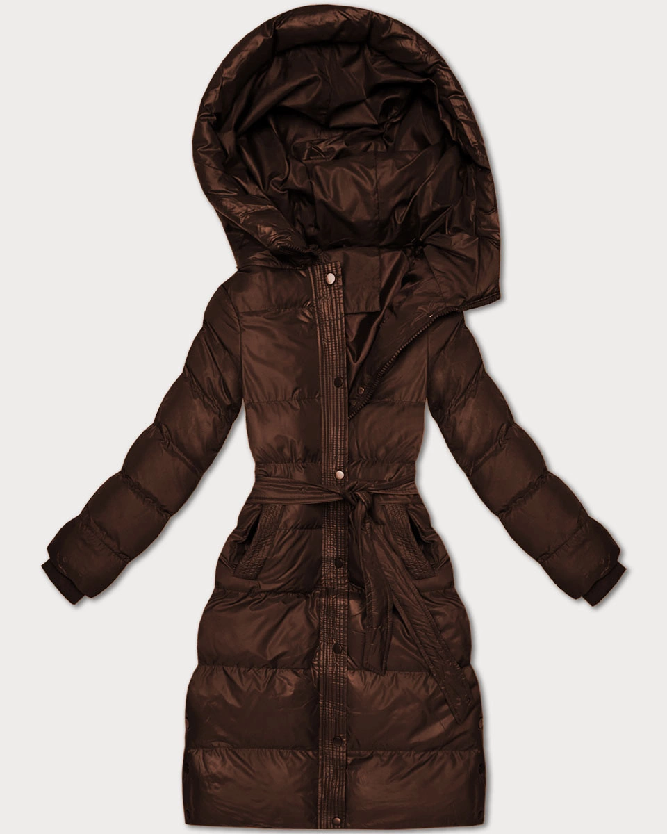Pikowana kurtka zimowa z paskiem J Style czekoladowa (5M3253-158)