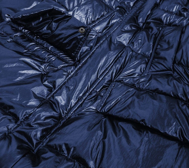 Damska metaliczna kurtka zimowa z kapturem granatowa (8295)