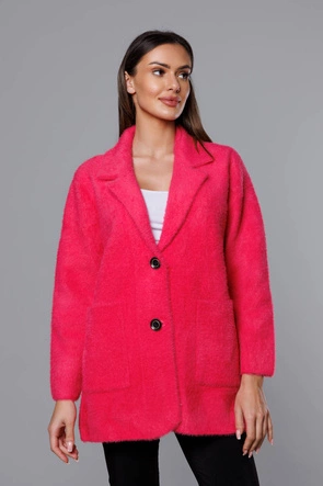 Krótka wełniana narzutka alpaka fuksja (7108-1)