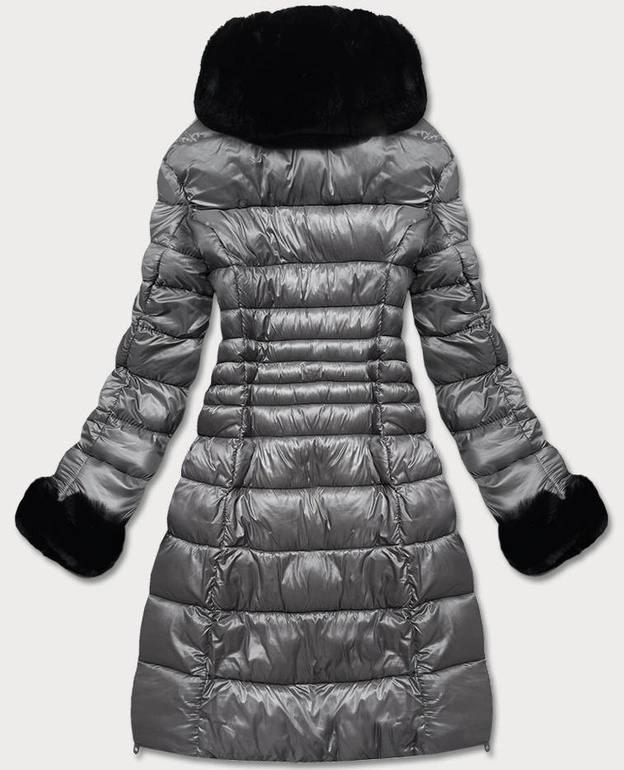 DŁUŻSZA DAMSKA PIKOWANA KURTKA ZIMOWA SZARA (J19-017)