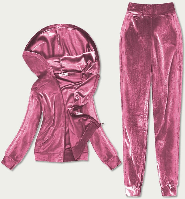 Welurowy dres damski różowy (81224)