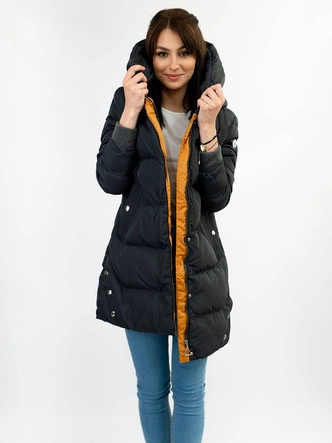 PIKOWANA DAMSKA KURTKA ZIMOWA Z KAPTUREM GRAFITOWA (M-123)