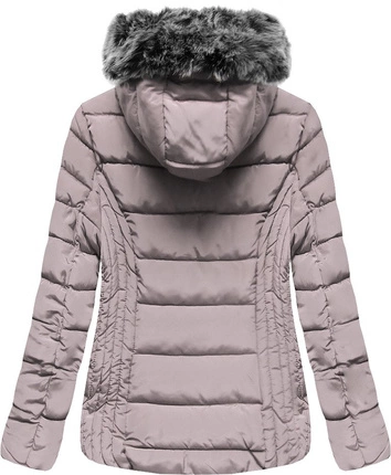 KRÓTKA PIKOWANA ZIMOWA KURTKA DAMSKA Z KAPTUREM JASNORÓŻOWA (R2618)