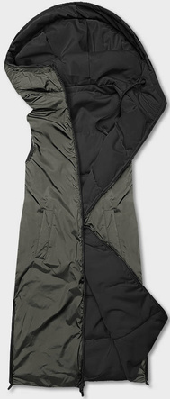 Długa kamizelka damska dwustronna czarna-khaki (B8137-1)