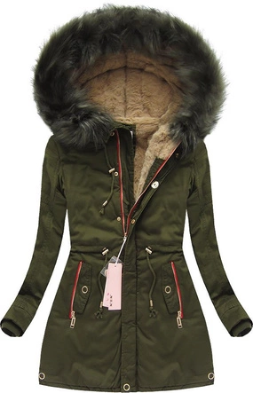 KURTKA DAMSKA ZIMOWA Z KAPTUREM KHAKI (W132)