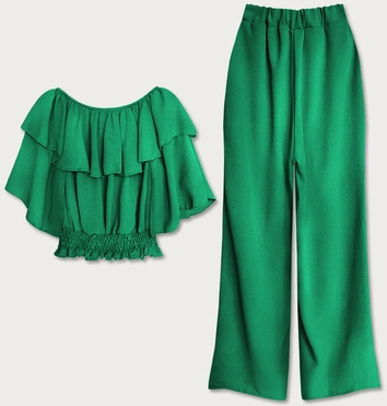 KOMPLET LUŹNE SPODNIE I BLUZKA HISZPANKA ZIELONY (8990)