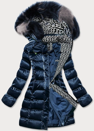 PUCHOWA KURTKA ZIMOWA DAMSKA CIEMNONIEBIESKA (XW822X)
