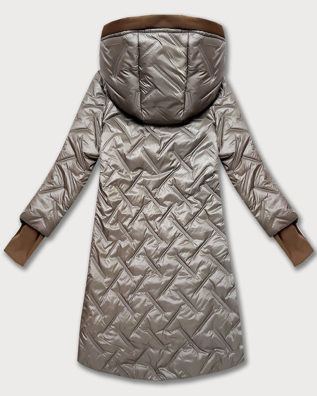 Pikowana kurtka damska z ozdobnymi wstawkami beżowa (T2-2291#-62)