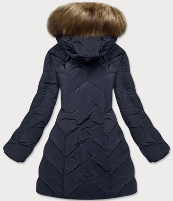 Zimowa kurtka damska z kapturem granatowa (m-21308)