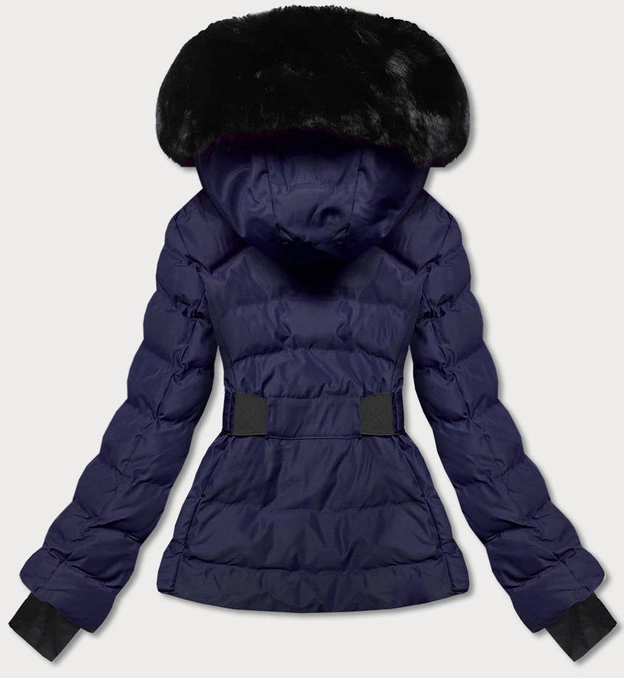 Krótka taliowana kurtka zimowa damska granatowa (5m770-215)