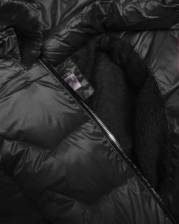 PIKOWANA KURTKA ZIMOWA Z KAPTUREM CZARNA (B2719-1)