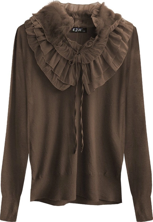 SWETEREK Z OZDOBNYM ŻABOTEM CIEMNOBRĄZOWY (1534)