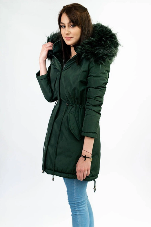 DWUSTRONNA DAMSKA PARKA ZIMOWA WELUROWA CIEMNOZIELONA (7911)