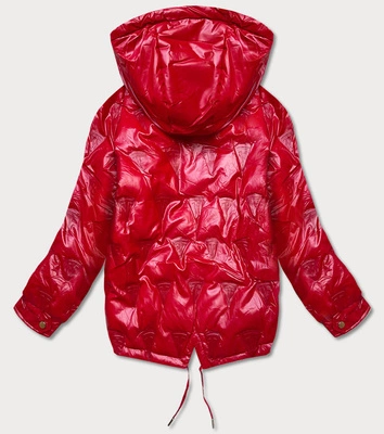 Kurtka damska z kapturem w tłoczone wzorki czerwona (b9765-4)