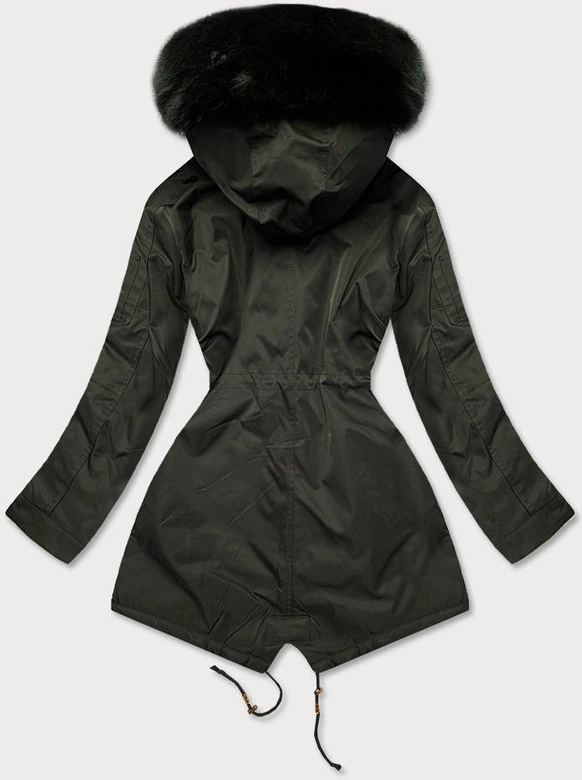 Damska kurtka parka zimowa z kapturem khaki (b531-11)