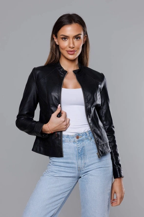 Kurtka ramoneska ze stójką czarna (11Z8051)