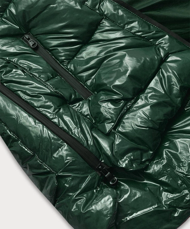 Lakierowana pikowana kurtka damska ciemnozielona (7697)