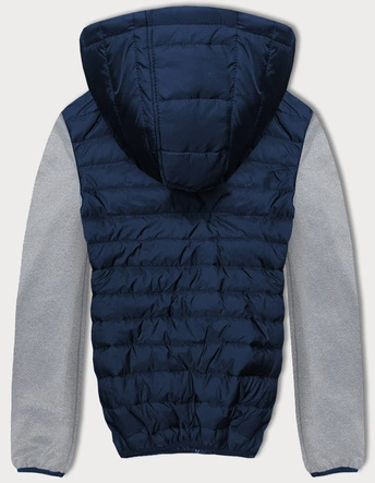 Sportowa kurtka męska z łączonych materiałów granat-szary (8M910-215)