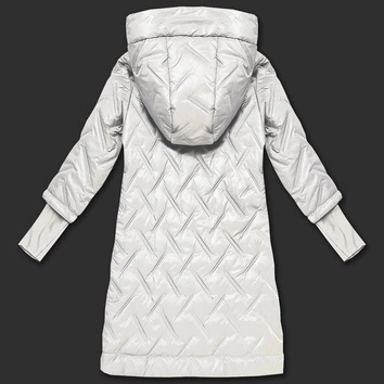 Pikowana kurtka z kapturem fason trapez ecru (T2-2290#-12)