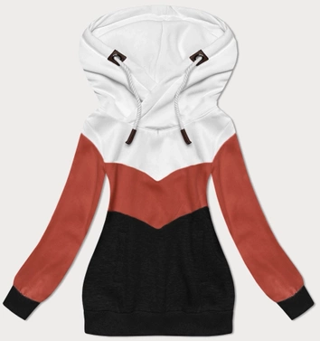 Trójkolorowa gruba bluza damska biały-pomarańczowy-czarny (2303)