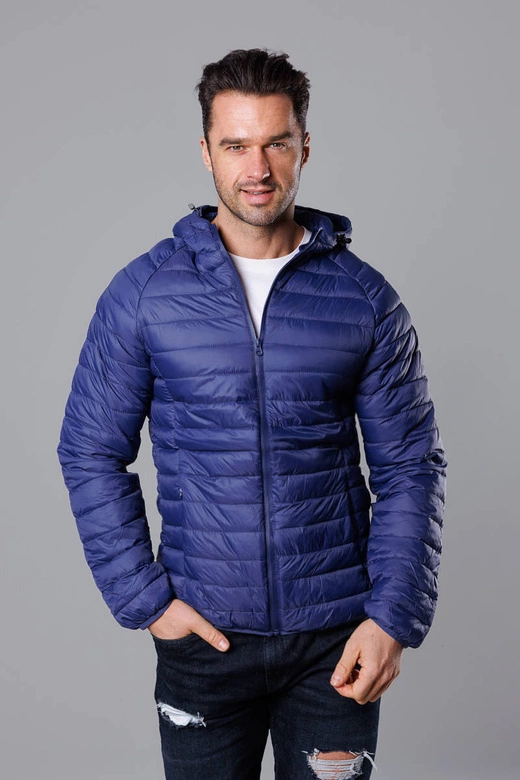 Pikowana kurtka męska z kapturem ciemno niebieska (HM112-50)