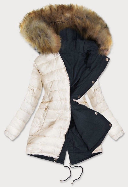 DWUSTRONNA PARKA GRANATOWA-ECRU (B507)