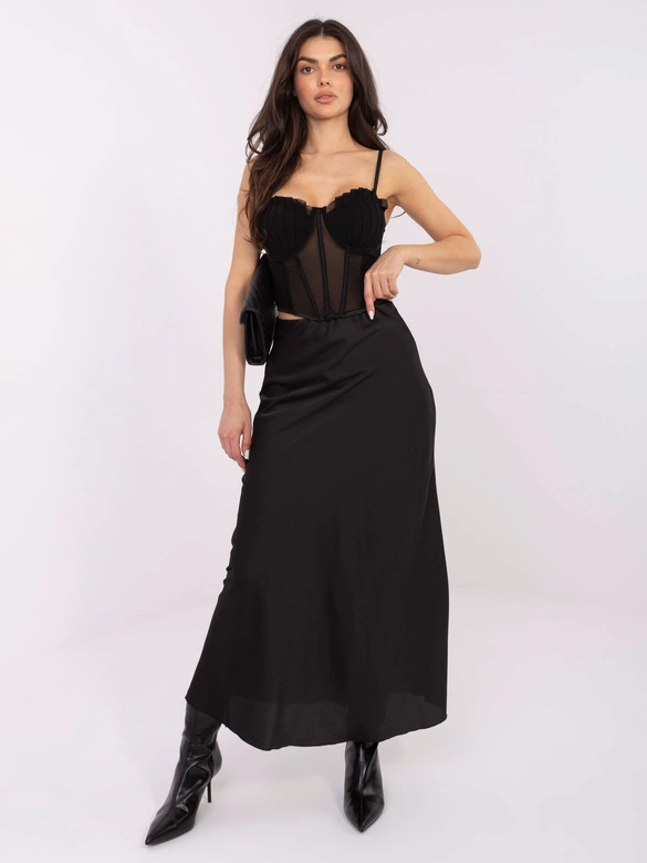 Satynowa spódnica maxi czarna (A2797)