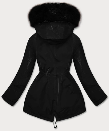 ZIMOWA KURTKA DAMSKA Z FUTRZANĄ PODSZEWKĄ CZARNA (W558BIG)
