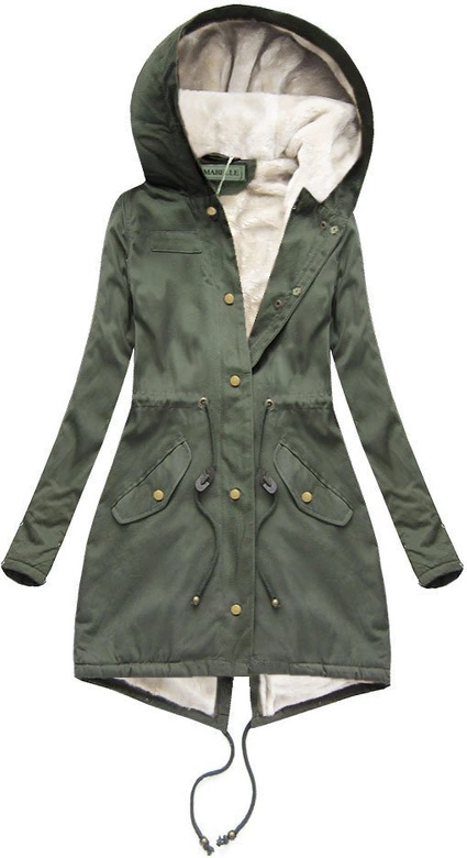 BAWEŁNIANA PARKA Z FUTREM KHAKI-BIAŁA (6128)