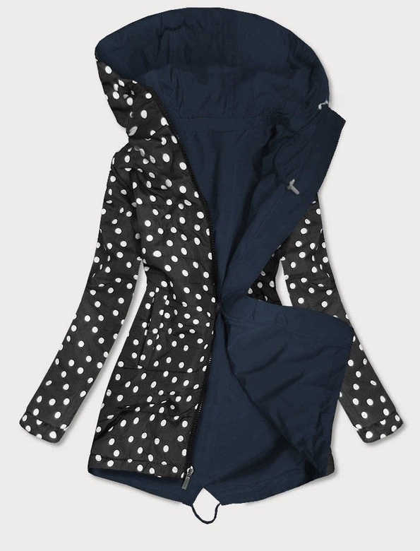 DWUSTRONNA PARKA DAMSKA Z KAPTUREM GRANATOWA W KROPKI (W354-1BIG)