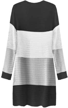 AŻUROWY KARDIGAN Z KIESZENIAMI CZARNO-BIAŁY (221ART)